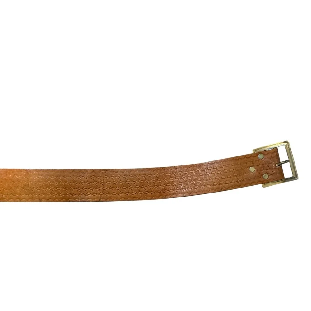 Vintage Leather Work Belt Made in USA Leather Basketweave Brown 50